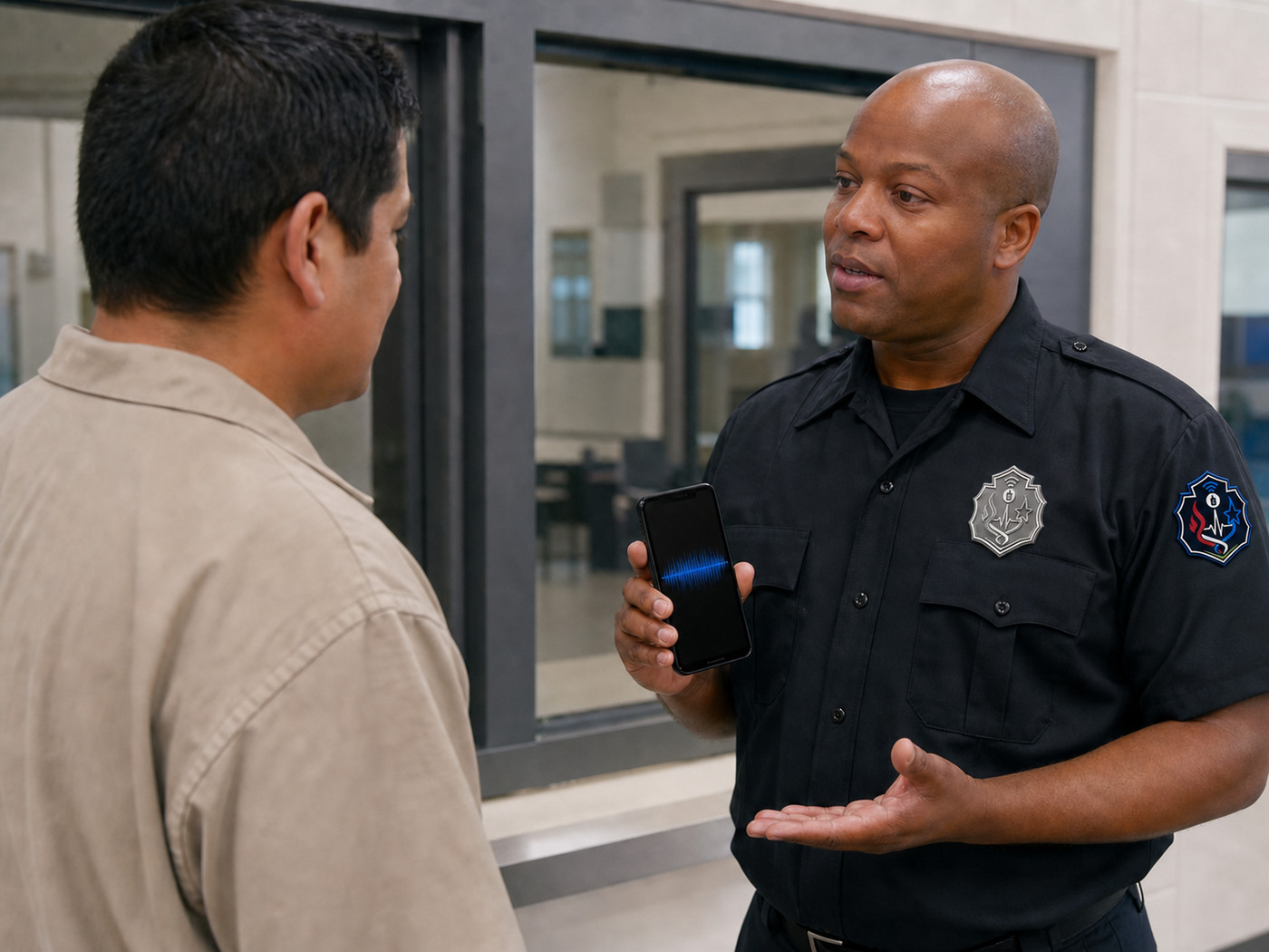 Correctional officer explaining routine instructions